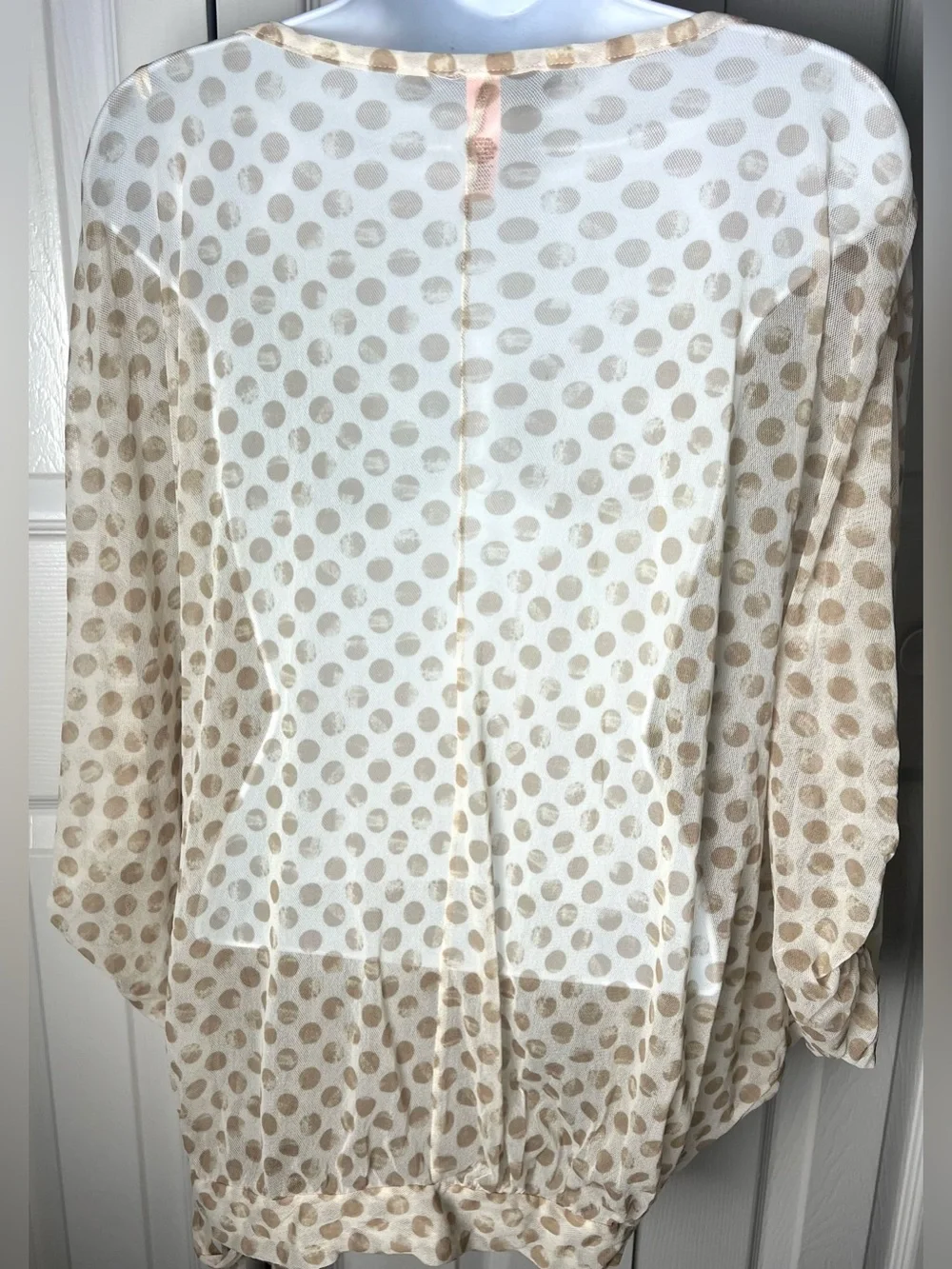 SWEET PEA Stacy frati Y2K Polka Dot Sheer Dolman Tan Ivory V Neck Feminine